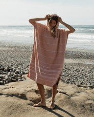 Classic Stripe Hooded Poncho - Misty Rose