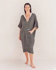 Falta Gauze Hooded Poncho - Black